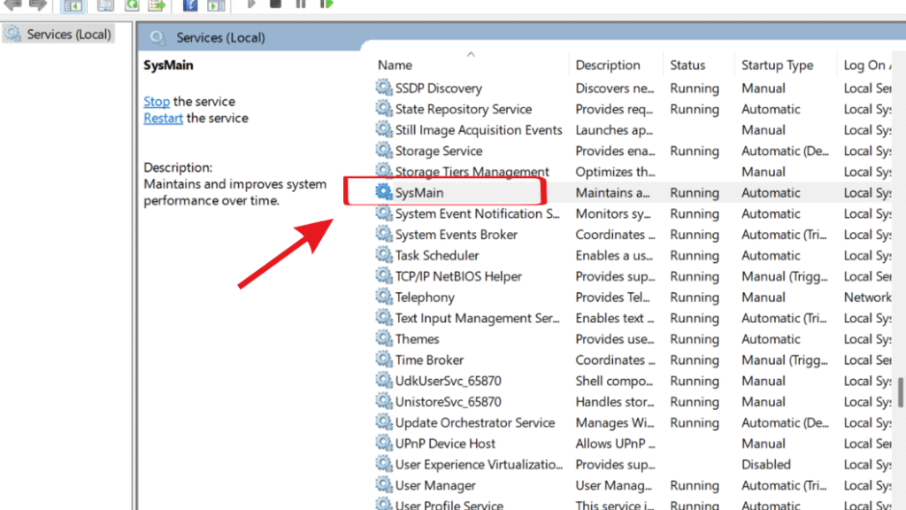 disable Sysmain on Windows PC