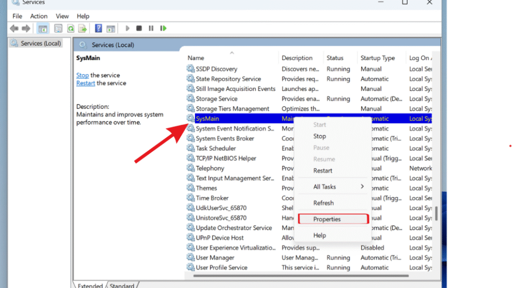 adjust sysmain on wondows 11